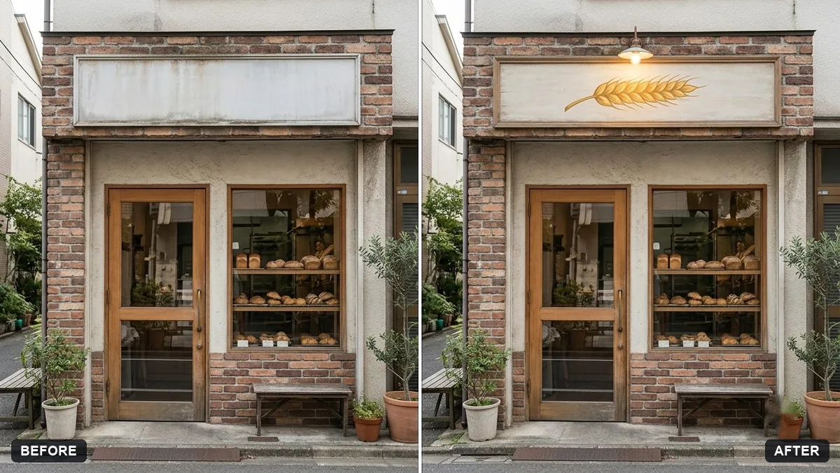 Before and after example: Storefront signage mockup