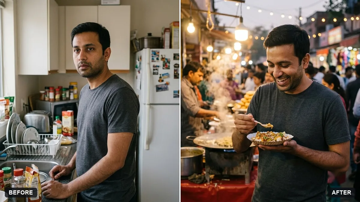 Before and after example: Street food stall candid