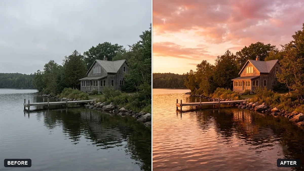 Before and after example: Replace a dull sky with a sunset