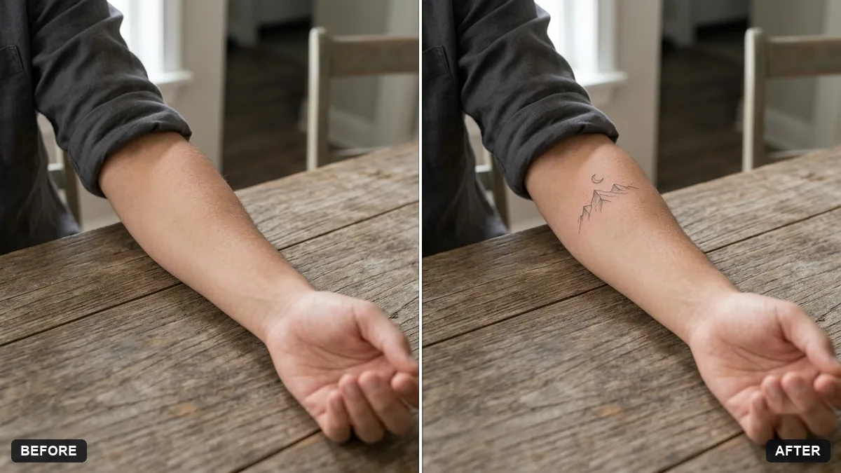 Before and after example: Preview a tattoo placement