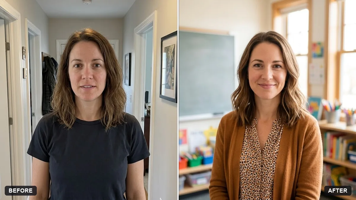 Before and after example: Teacher portrait in a classroom