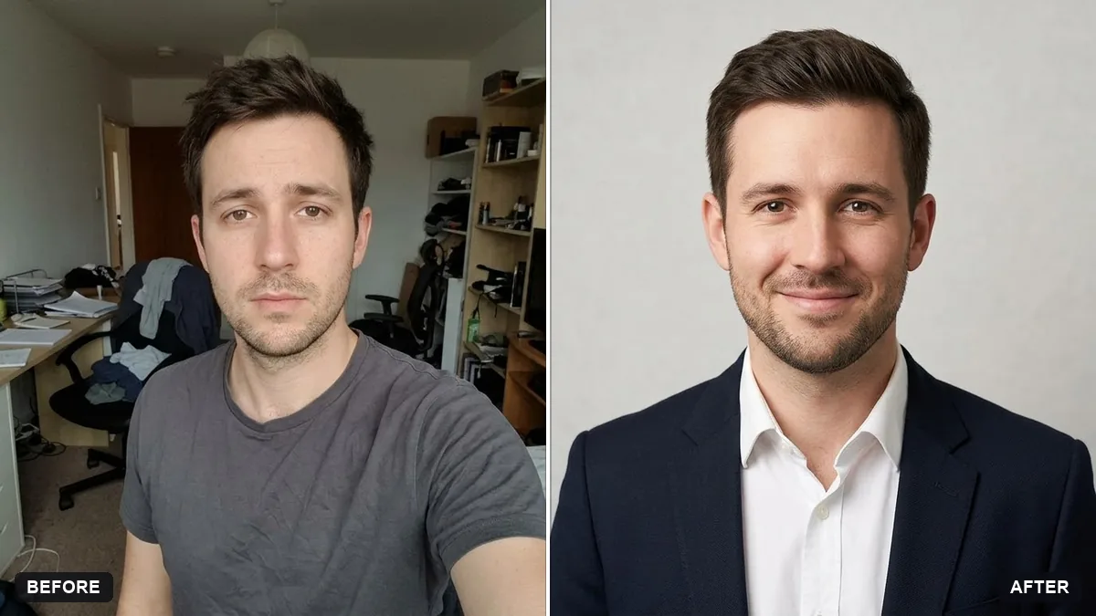 Before and after example: Matching team page headshot