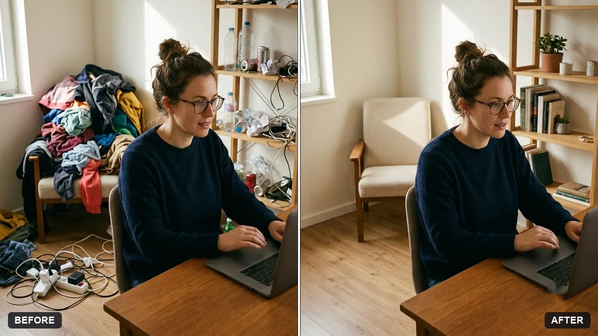 Before and after example: Tidy a cluttered background
