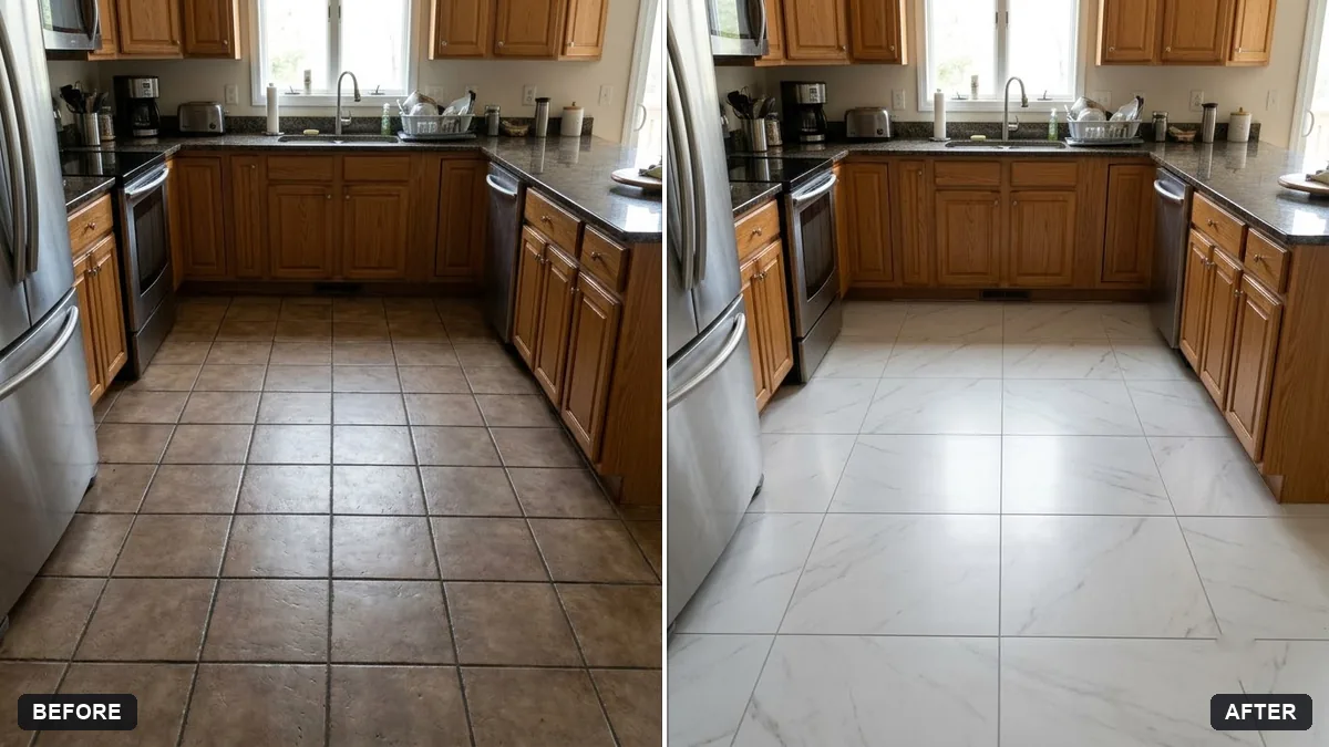 Before and after example: Preview new floor tiles