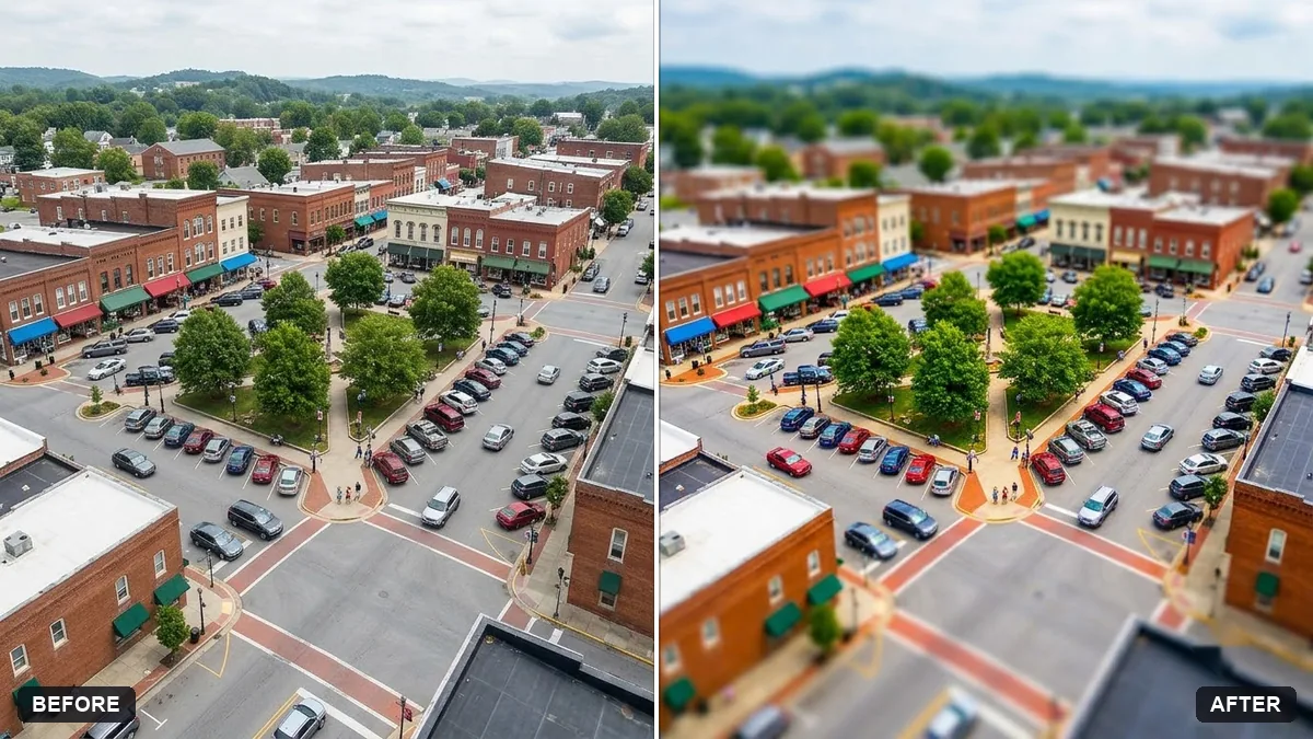 Before and after example: Tilt-shift miniature effect