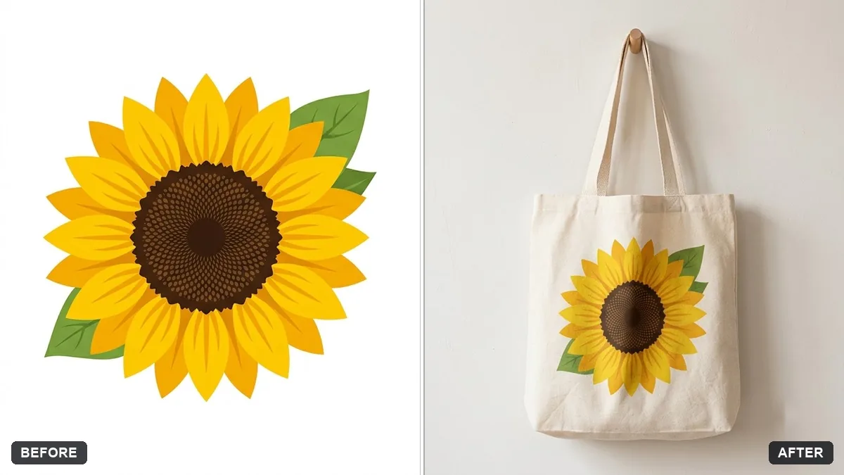 Before and after example: Tote bag design mockup
