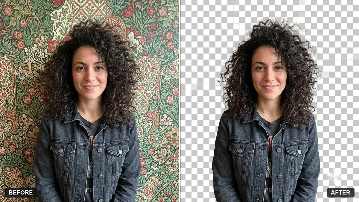 Before and after example: Clean cutout on a transparent background