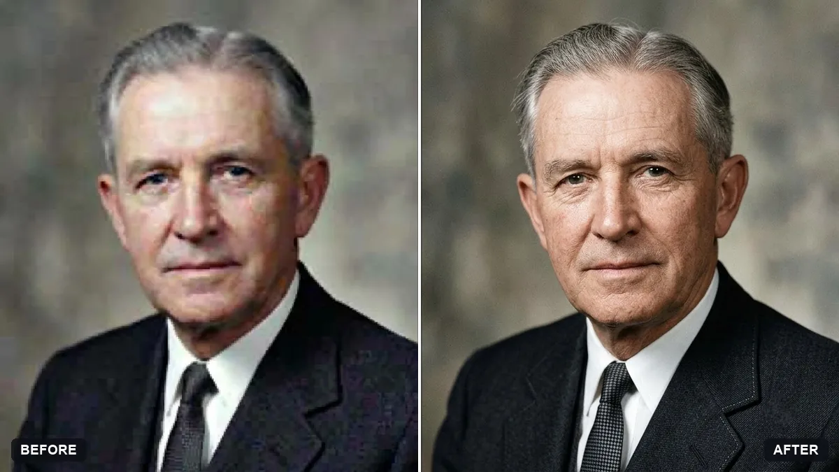 Before and after example: Upscale a tiny old portrait