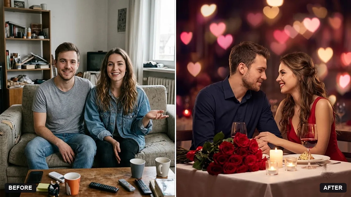 Before and after example: Valentine's couple portrait