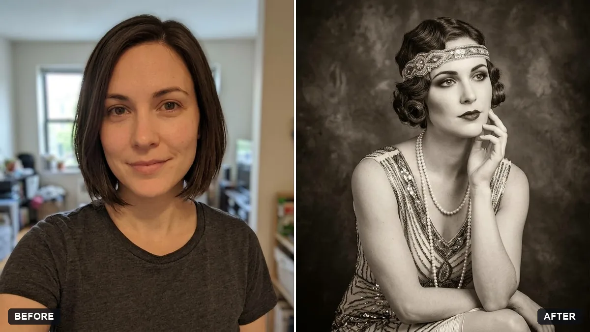 Before and after example: 1920s vintage studio portrait