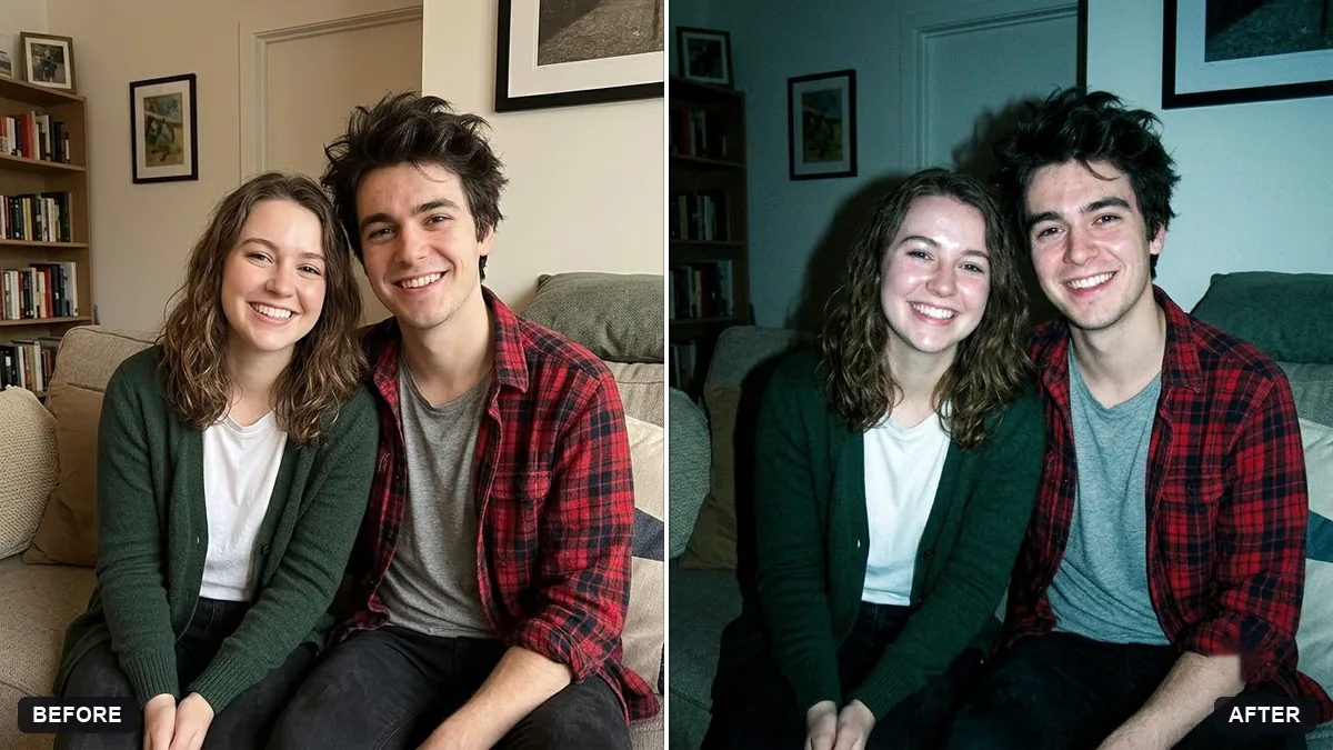 Before and after example: Y2K digital camera snapshot