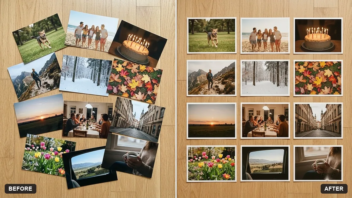 Before and after example: Year in review photo collage
