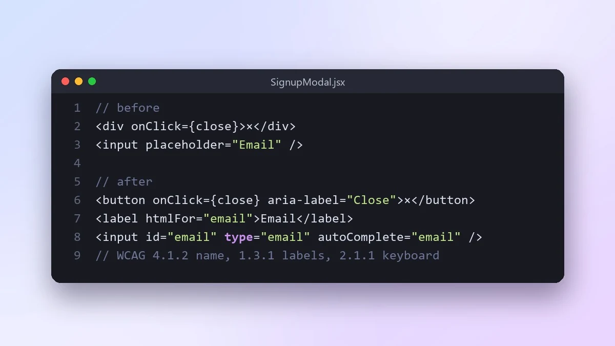 Example result: Check a UI component for accessibility