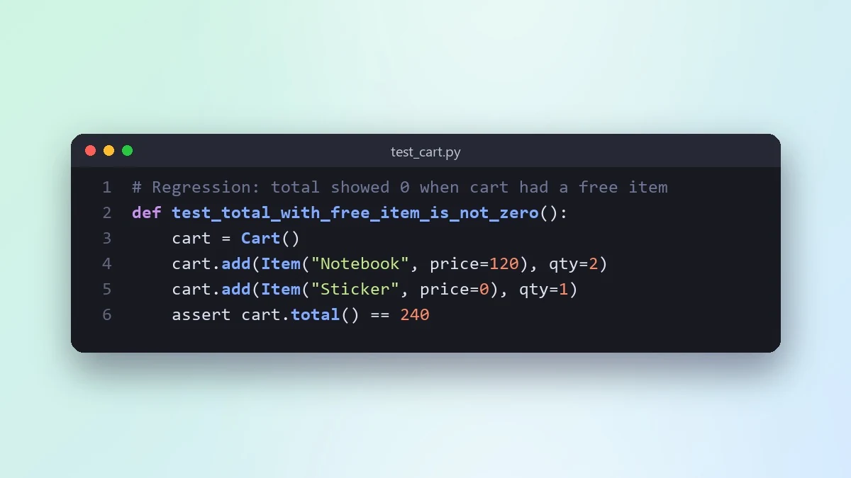 Example result: Turn a fixed bug into a regression test