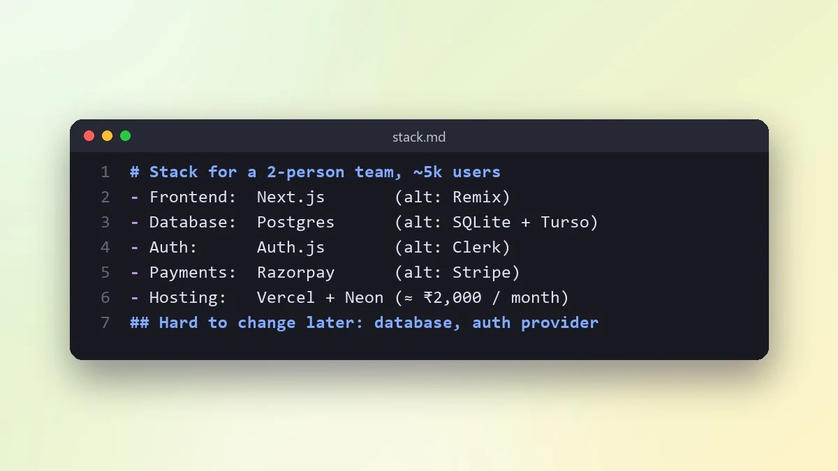 Example result: Choose a tech stack for your project