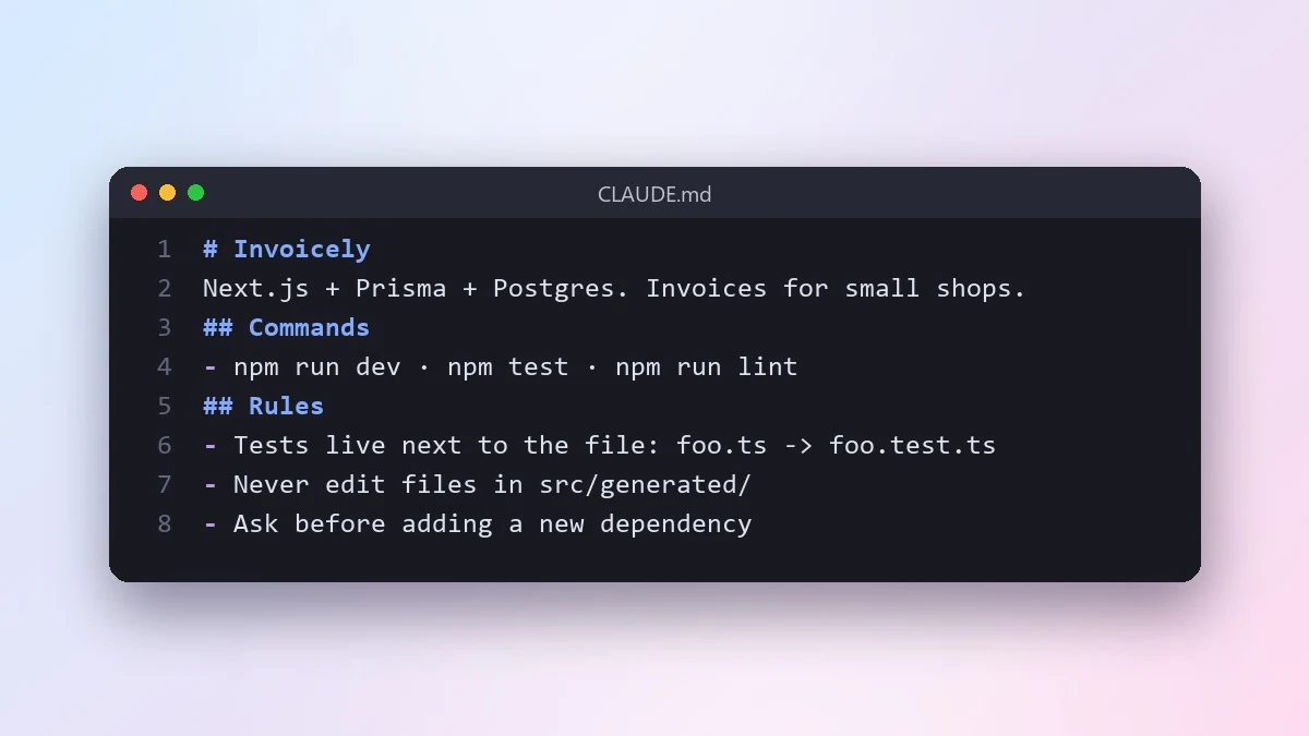 Example result: Write a CLAUDE.md file for your project