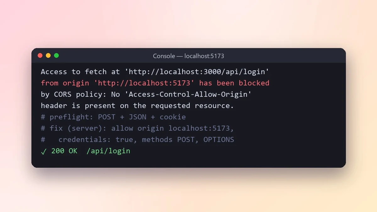 Example result: Fix a CORS error between frontend and API