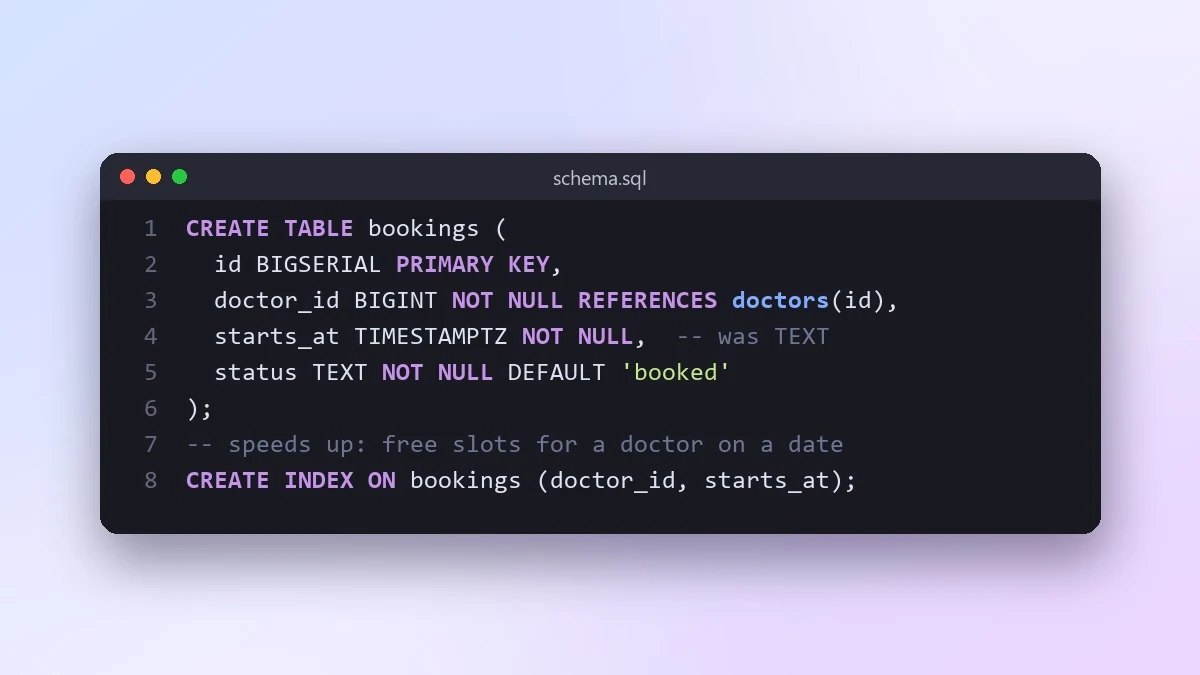 Example result: Review a database schema before it goes live