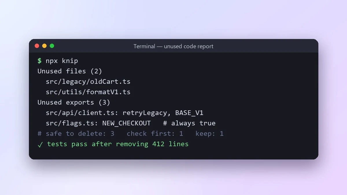 Example result: Find dead code and safe things to delete