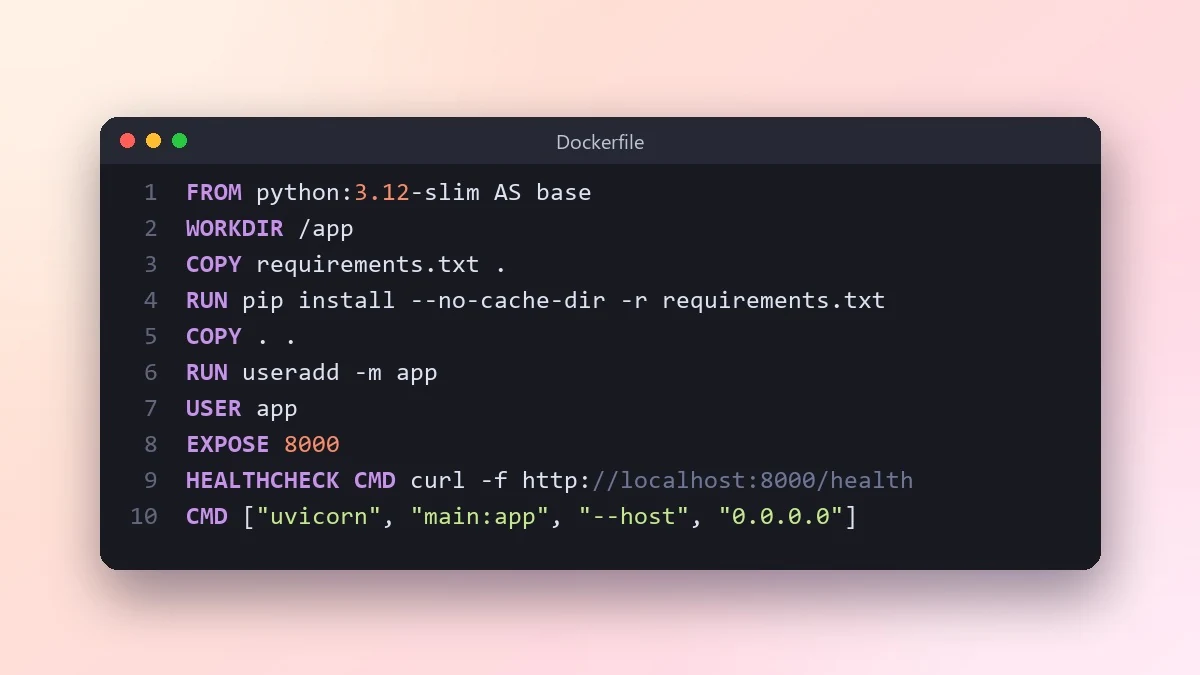 Example result: Write a Dockerfile for your app