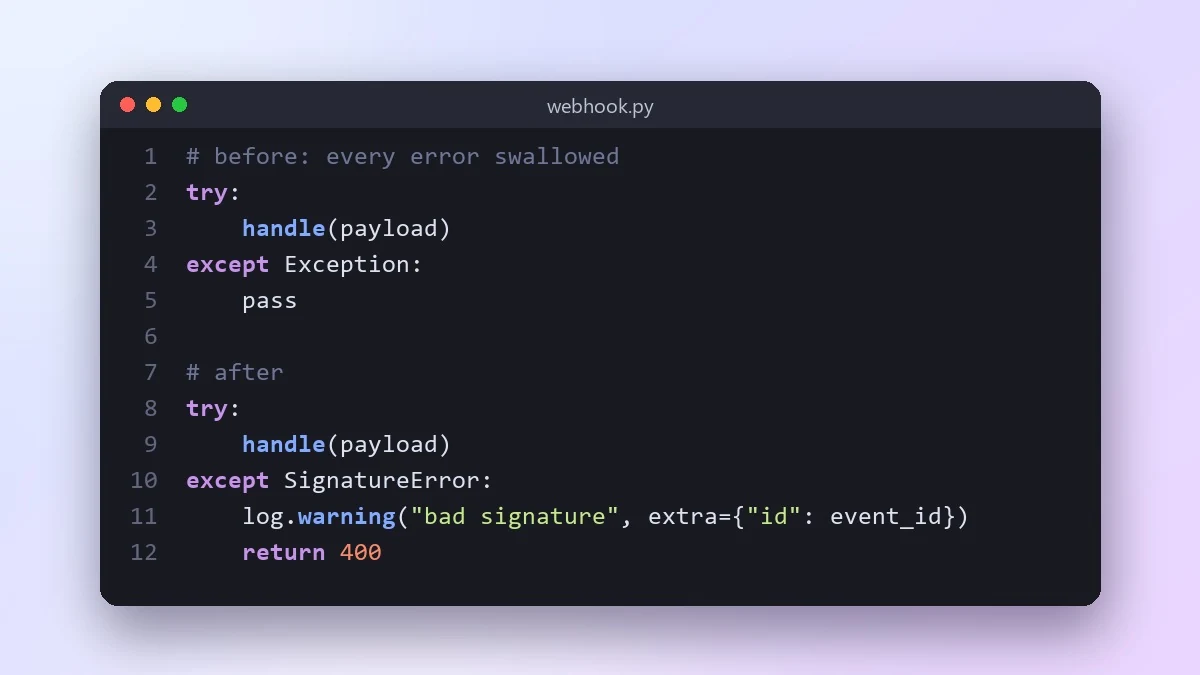 Example result: Improve error handling in your code