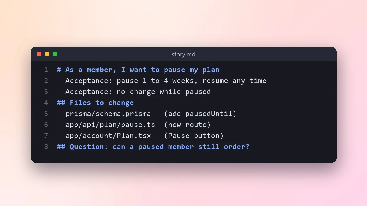 Example result: Turn a user story into working code