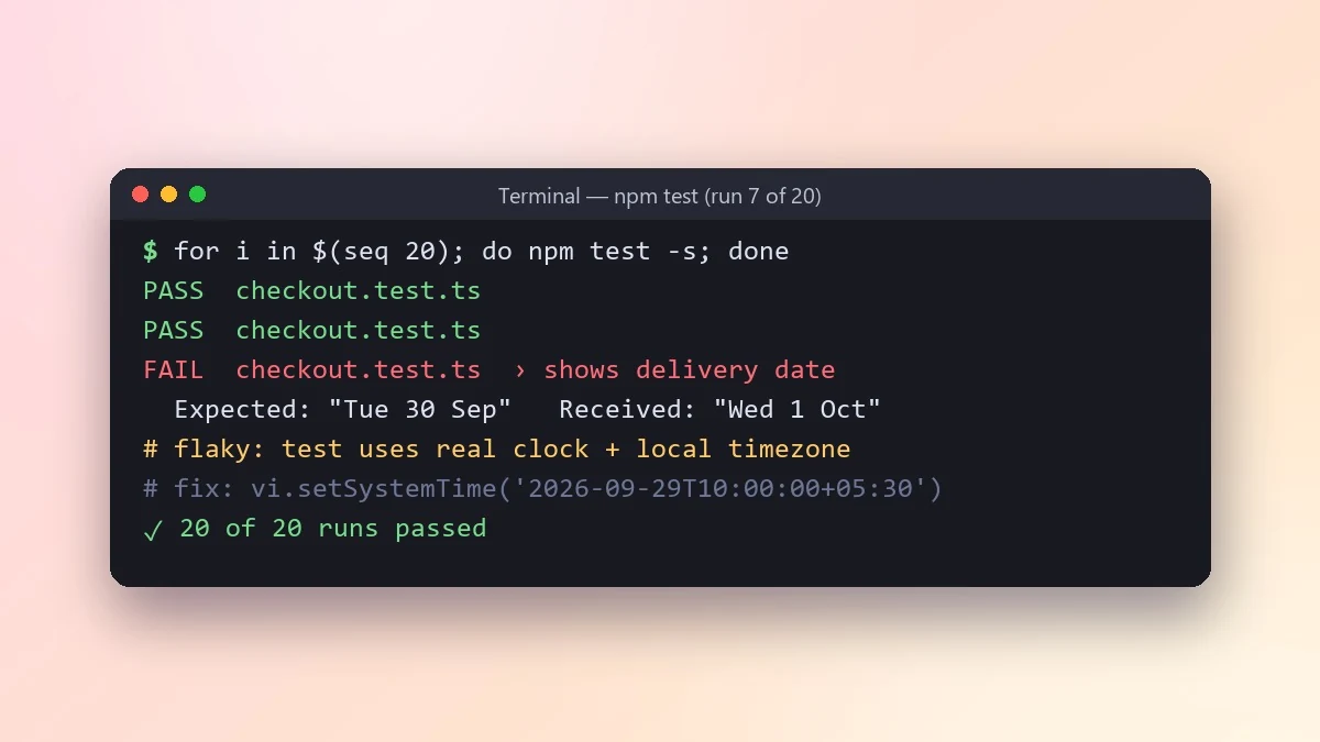 Example result: Fix a flaky test that passes and fails at random