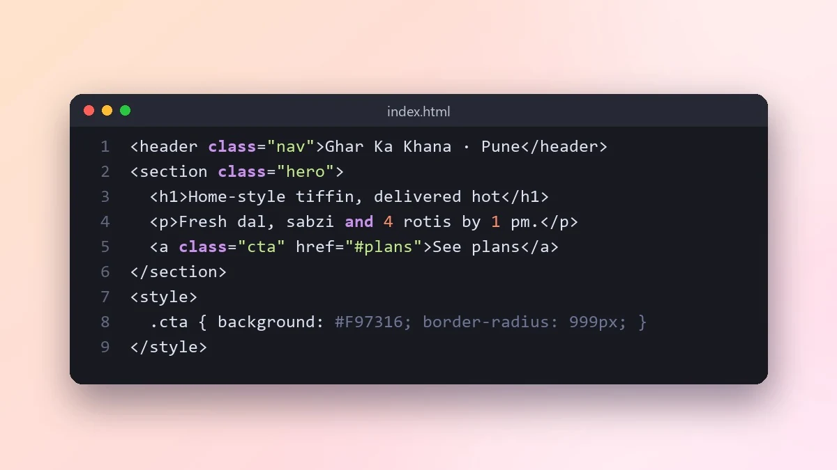Example result: Build a landing page in plain HTML and CSS