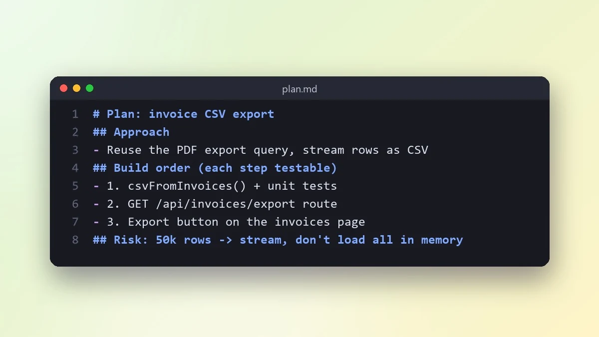 Example result: Plan a feature before writing any code