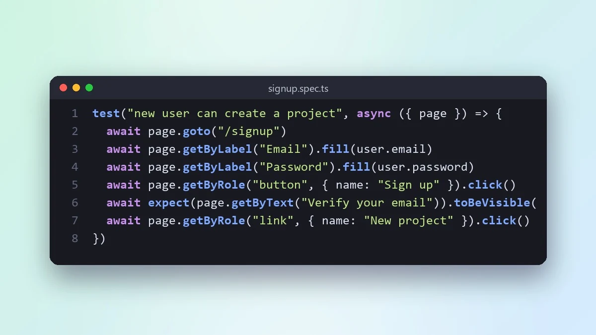 Example result: Write an end-to-end test for a user journey