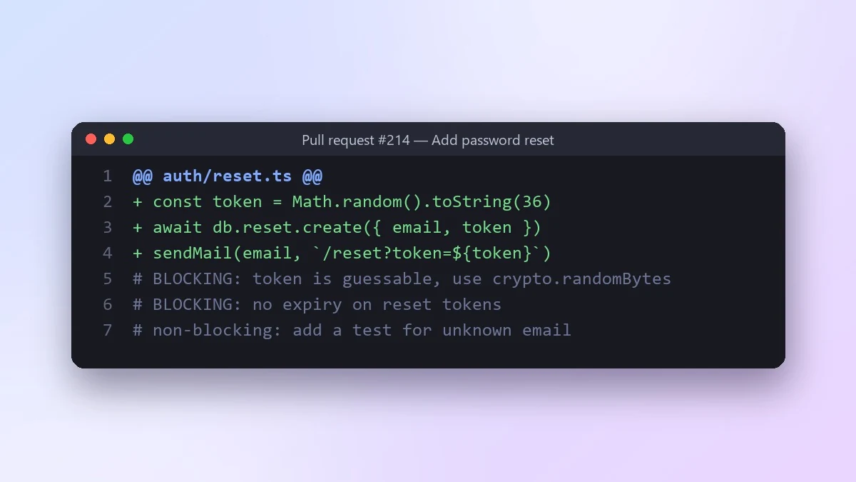Example result: Review a pull request diff before you merge
