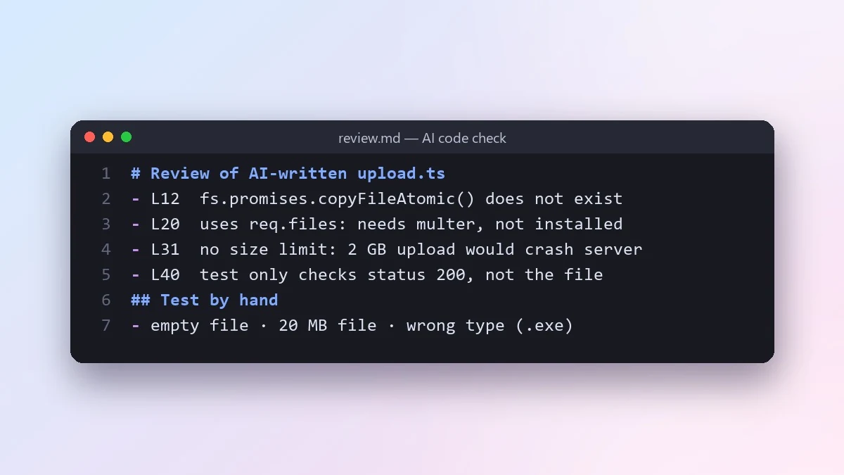 Example result: Review code written by an AI before you trust it