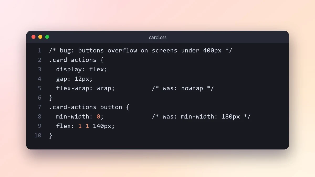 Example result: Fix a layout bug from a screenshot
