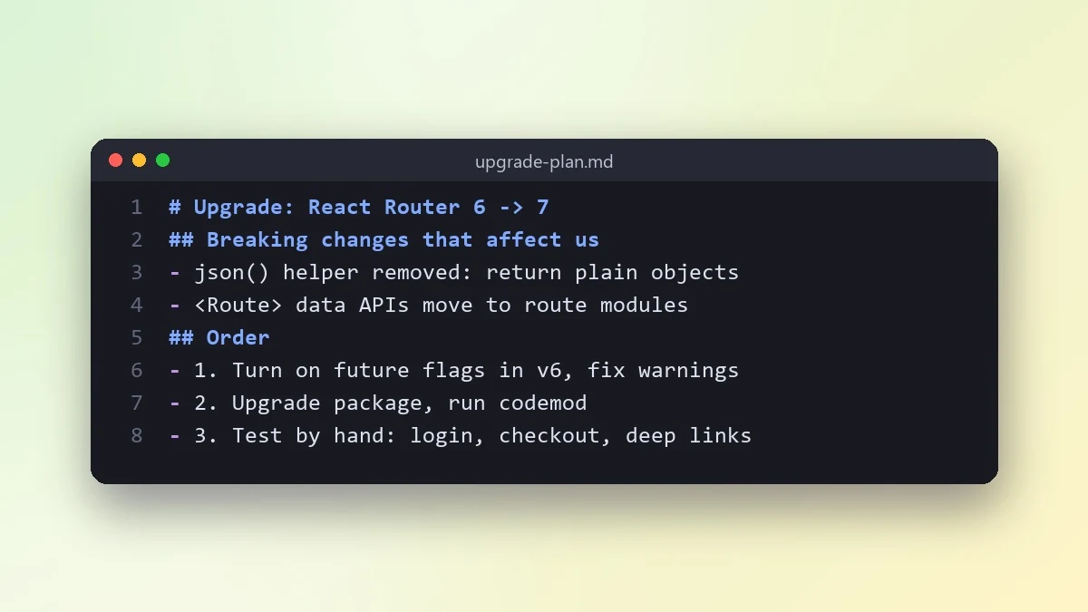 Example result: Upgrade a library to a new major version