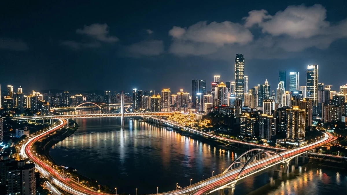 Example result: Drone over a city skyline at night