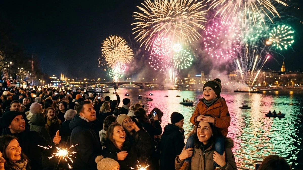 Example result: Festival fireworks over a crowd