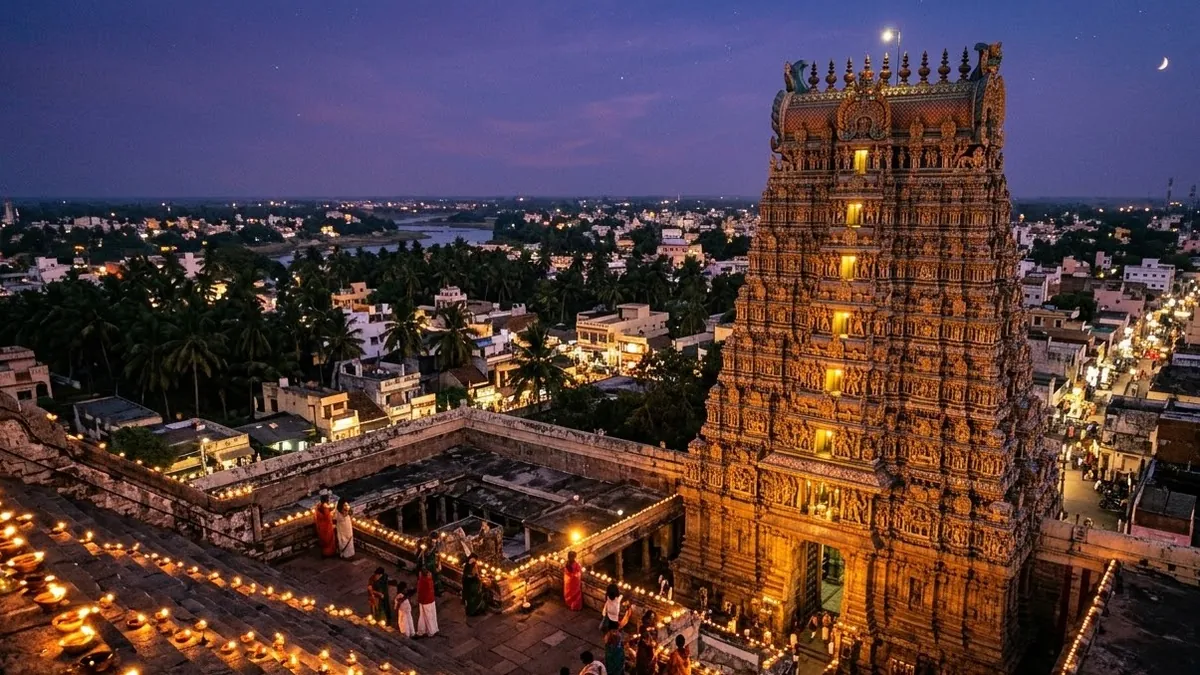 Example result: Crane Up reveal over a temple