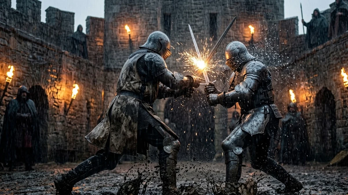 Example result: Knight duel in the rain