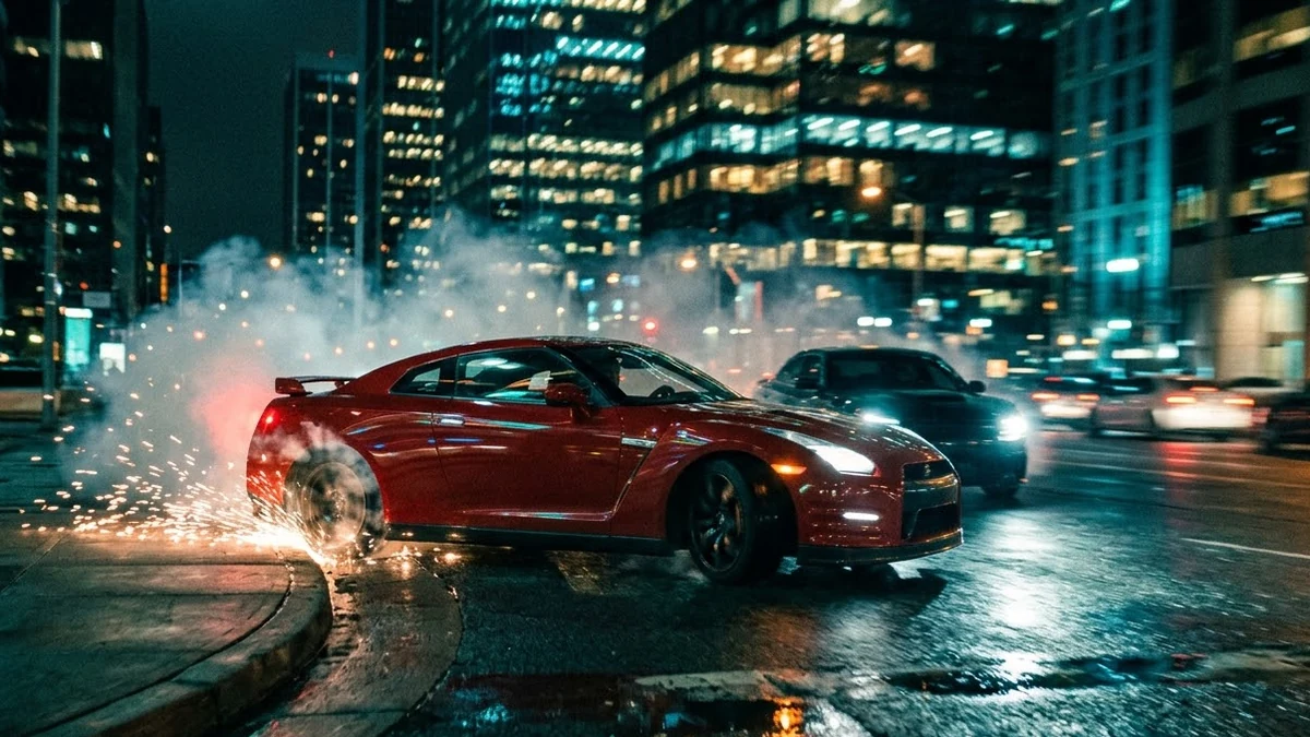 Example result: Night car chase through the city