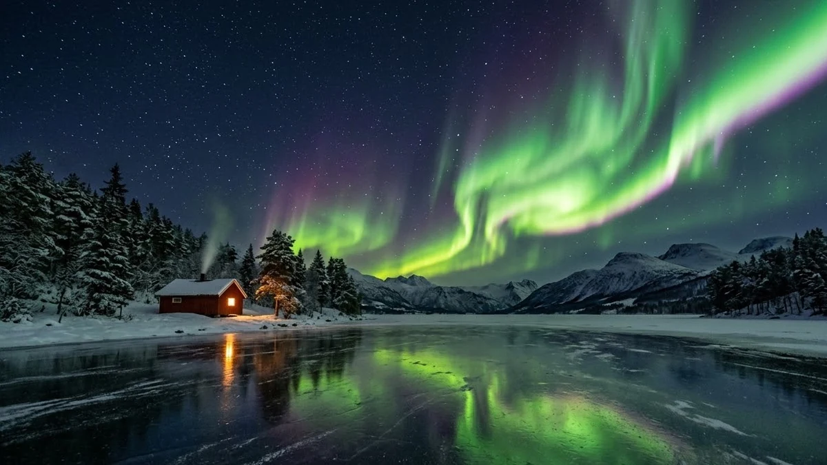 Example result: Northern lights over a lake