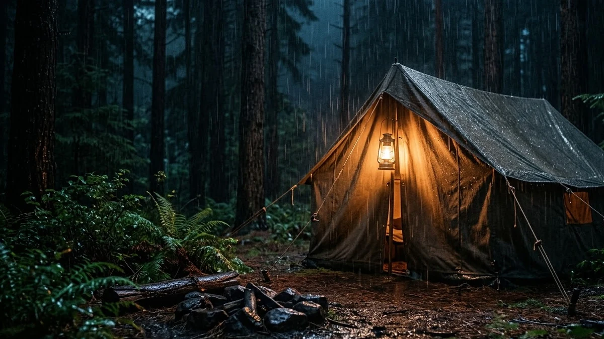 Example result: Rain on a camping tent