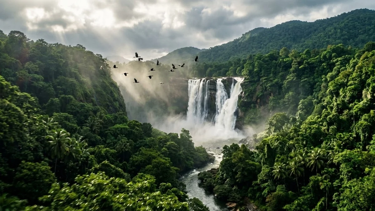 Example result: Rainforest waterfall drone shot