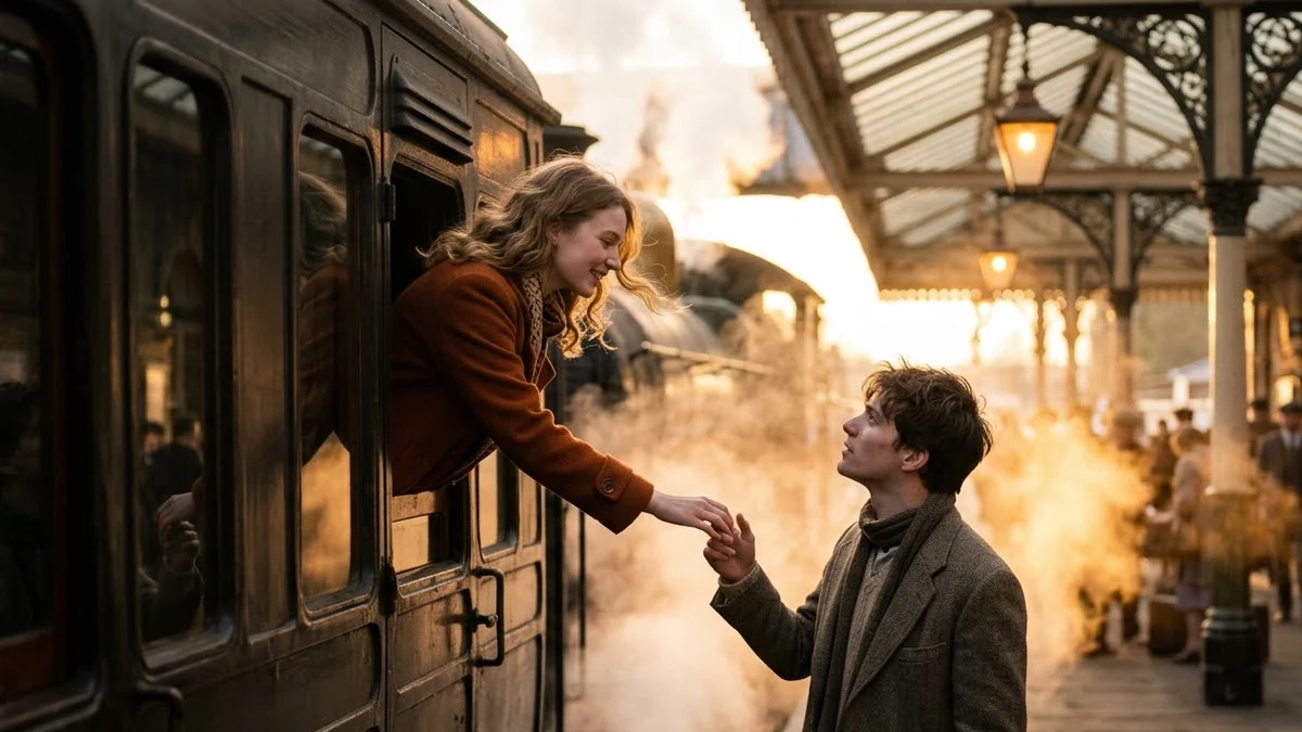 Example result: Romantic goodbye at a train station