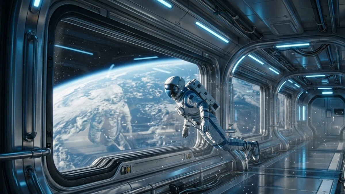 Example result: Sci-fi space station interior